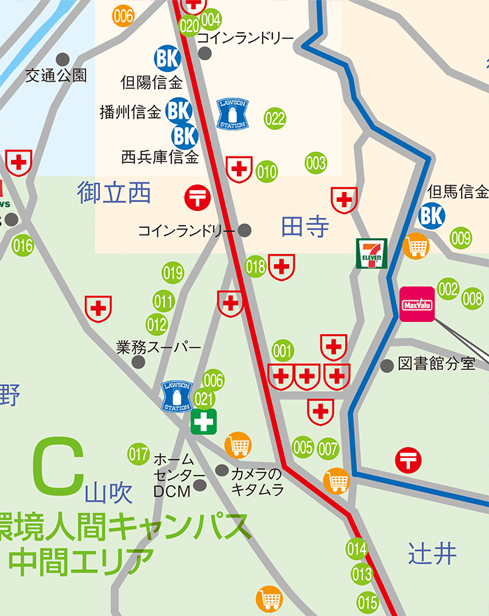 姫路工学・姫路環境人間キャンパス中間エリア地図